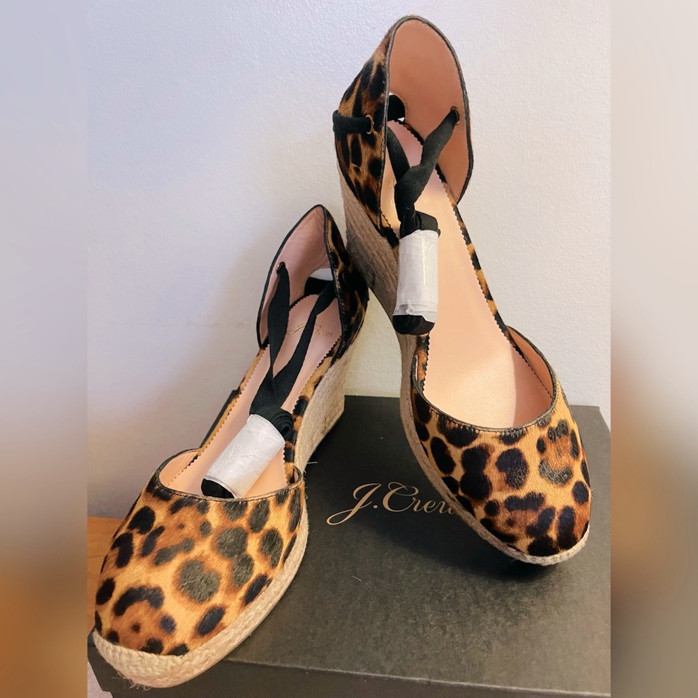 J. Crew Hutton Rich Mahogany Haircalf Espadrille Wedge Women Size 8-B NWT